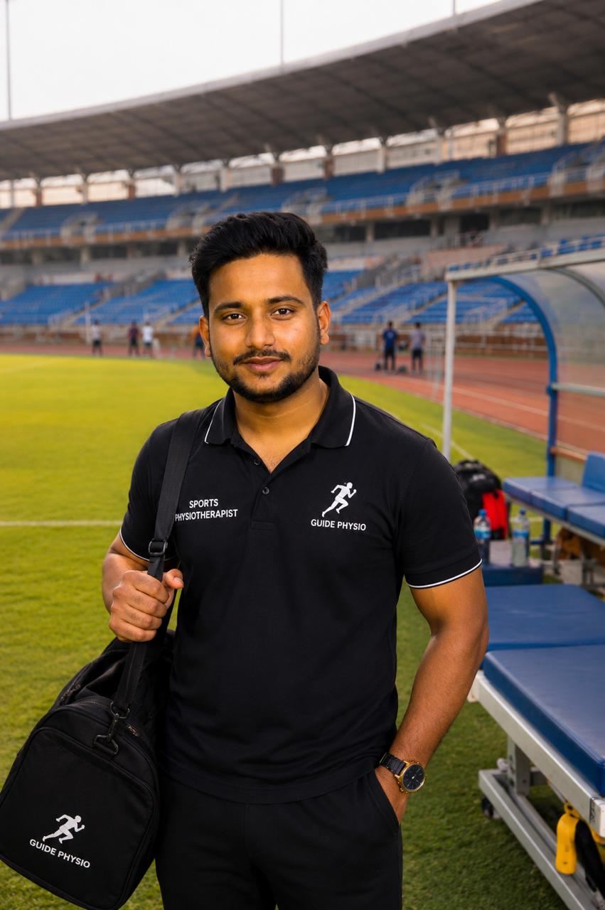 Dr. Sandeep Chaudhry on physiotherapy duty at a stadium